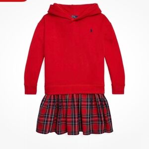 NWT Cute Polo Ralph Lauren Red Hoodie Dress Plaid Skirt Girl's Size XL 16
